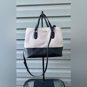 Kate Spade Laurel Way Evangelie Satchel Bag Black Taupe Saffiano Leather Purse